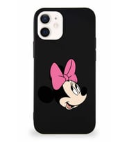 Apple iPhone 12 Soft Premier Kapak Minnie Mouse-A Tasarımlı Silikon Kılıf - Siyah (Şeffaf)