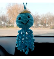 Amigurumi Sevimli Ahtapot El Emeği Araba Süsü Dikiz Aynası (Mavi)