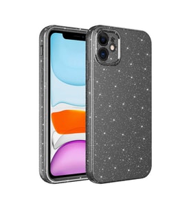 Apple iPhone 12 Kılıf Kamera Korumalı Simli Lüks Işıltılı Silikon (Gri)
