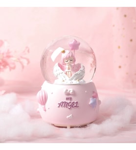 Sevimli Melek Figürlü Tasarım Orta Boy Işıklı Müzikli Kar Küresi (Pembe)