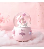Sevimli Melek Figürlü Tasarım Orta Boy Işıklı Müzikli Kar Küresi (Pembe)