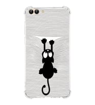 Huawei P Smart  Köşe Korumalı Antişok Kapak Çizgi Kedi (Beyaz) Tasarımlı Şeffaf Kılıf