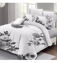 MonoHome Black White Flower Çift Kişilik Nevresim Takımı 3D Pamuk Saten (Siyah - Beyaz)