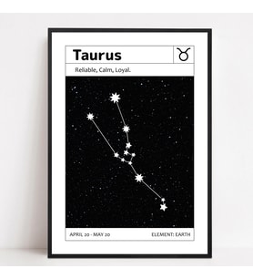 Boğa Burcu Duvar Posteri (Çerçeveli) - Minimalist Takımyıldız Tablosu - A4 Astroloji Temalı Dekor - Burç Hediyesi - A4(21x30cm)