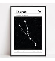 Boğa Burcu Duvar Posteri (Çerçeveli) - Minimalist Takımyıldız Tablosu - A4 Astroloji Temalı Dekor - Burç Hediyesi - A4(21x30cm)