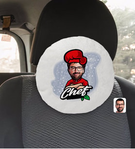 BK Gift Kişiye Özel Erkek Chef Karikatürlü Yuvarlak Araç Koltuk Yastığı-10