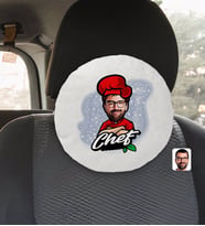 BK Gift Kişiye Özel Erkek Chef Karikatürlü Yuvarlak Araç Koltuk Yastığı-10