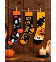 3'lü Halloween Çorap Seti Cadılar Bayramı Cadı Hayalet Balkabağı Desenli Renkli Pamuklu Çorap
