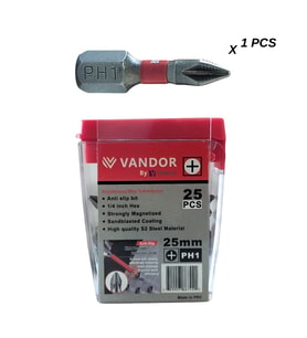 Vandor Anti Slip Bit Kaydırmaz Bits S2 Yüksek Kalite Çelik PH1 25 - 729927867441 (Gümüş)