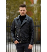 Slim Fit Kemer Detaylı Süs Cepli Deri Ceket Mont (Siyah)