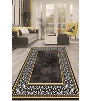 Dijital Kaymaz Taban Yıkanabilir Modern Renkli Salon Halısı Mutfak Halısı Yolluk ND-HT-1481 (Siyah)