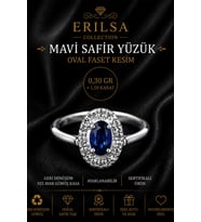 Sertifikalı Mavi Safir Taşlı Ayarlamalı Geri Dönüşüm Gümüş Kasa Oval Faset Kesim Yüzük 1.50 Karat