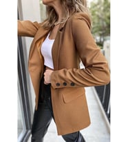 Kadın Kahve Tek Düğmeli Astarlı Kruvaze Blazer Ceket