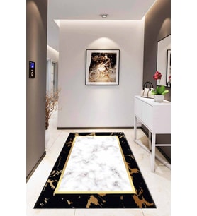 Siyah Gold Çerçeveli Kaymaz Tabanlı Dekoratif Halı AR100 - 100 x 160 cm