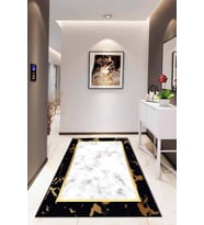 Siyah Gold Çerçeveli Kaymaz Tabanlı Dekoratif Halı AR100 - 100 x 160 cm