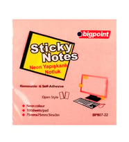 Bigpoint Yapışkanlı Not Kağıdı 75x75mm Neon Pembe x 12 Adet