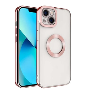 Lexroo iPhone 14 Kılıf Kamera Korumalı Logo Gösteren Omega Kılıf - Rose Gold