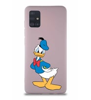 Samsung Galaxy A51 Soft Premier Kapak Donald Duck-D Tasarımlı Silikon Kılıf - Pudra (Şeffaf)