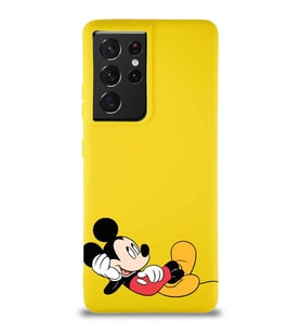 Samsung Galaxy S21 Ultra Soft Premier Kapak Mickey Mouse-F Tasarımlı Silikon Kılıf - Sarı (Şeffaf)