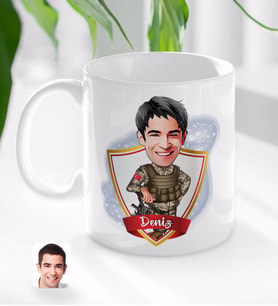 BK Gift Kişiye Özel İsimli Asker Karikatürlü Beyaz Kupa Bardak-2