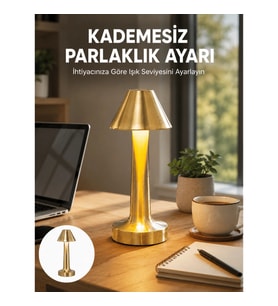 Mey İthalat® LED Masa Lambası 3 Renk Ayarlı Şarjlı Kablosuz Modern Tasarım Yeni Nesil