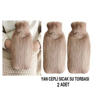 2 ADET SICAK SU TORBASI YAN CEPLİ BEJ  PELUŞ TERMOFOR 27x17x2cm  1 LİTRE