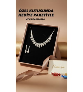 Özel Kutusunda Hediye Paketiyle Letho İncili Gümüş Kaplama Düğün Takı Seti Kolye Küpe Hediye Set Nişan Söz Nikah Takı Seti (Beyaz Gümüş)