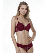 Le Jardin Parlak Simli İpli Brodeli Push-up Sütyen Külot Takım-5065 (Bordo)
