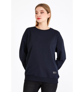 Kadın Lacivert Basic Bisiklet Yaka Regular Fit Rahat Sweatshirt