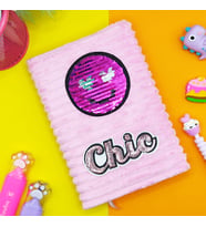 Peluş Pullu Not Defteri (20X13 cm) , 60 Yaprak, Kalpli Gülenyüz - Pudra