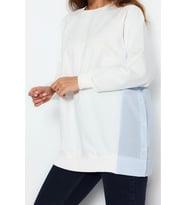Tesettür Tarz Regular Bisiklet Yaka Standart Kol Regular Dokuma Parçalı Örme Tunik (Ekru)