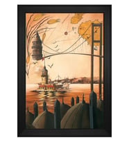 İstanbul Boğazı ve Galata Kulesi Motifli Kanvas Tablo 50 x 70 cm Siyah Çerçeve