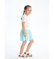 LCW Kids Turkuaz Beli Lastikli Basic Müslin Kız Çocuk Şort