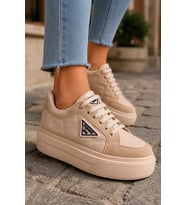 Pinter Bağcıklı Ortopedik Taban Desenli Kadın Sneaker Spor Ayakkabı - Ten