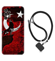 Samsung Galaxy M14 Kılıf Resimli Boyun Askılı İpli Desenli Silikon Wolf and Moon 2 1381