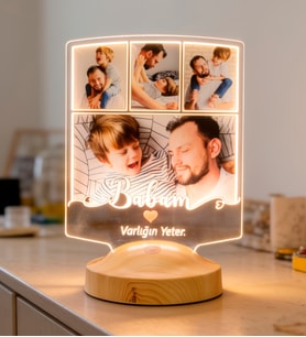 Babaya Hediye Fotoğraflı LED Lamba, Babalar Günü Hediyesi, Babam Yazılı Kişiye Özel Led Lamba