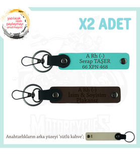 Motor Severlere, İsim Plaka ve A Rh (-) Kan Grubu Yazılı 2li Anahtarlık, Anı Set, K Kahve-Turkuaz-SK
