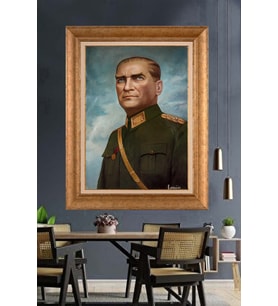 Altın Varaklı Çerçeveli Paspartulu Atatürk Tablo TR1556 (Gold)