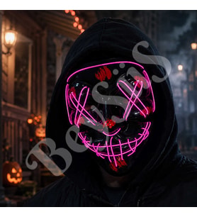 Cadılar Bayramı Siyah Maske Neon Mor Işıklı
