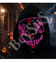 Cadılar Bayramı Siyah Maske Neon Mor Işıklı