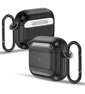 Airpods 3. Nesil (2021) ile Uyumlu Silikon Kılıf Fiber Karbon Görünüm Premium Airpods Kılıfı (Siyah)