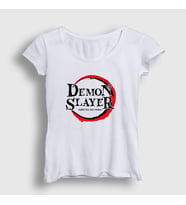 Presmono Kadın Beyaz Logo İblis Avcısı Anime Demon Slayer Kimetsu No Yaiba T-Shirt 308550tt (Beyaz)