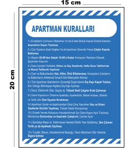 Metal Apartman Kuralları 15cm x 20cm Uyarı Levhası Yönlendirme Tabelası
