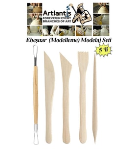 Ebeşuar Seti 5 li 15 cm 1 Paket Ahşap Modelaj Modelleme Aletleri Seramik Kil ve Heykel Modelaj Kalemi (Natural)