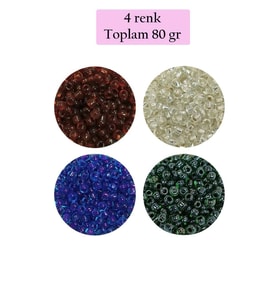 Dökme Cam Kum Boncuk (8/0) 3 mm - 4 Renk - Toplam 80 Gram - BNC420