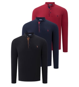 ÜÇLÜ SET V4009 DEWBERRY ERKEK SWEATSHIRT-SİYAH-LACİVERT-BORDO
