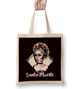 Santa Muerte Female Deity Satanic Mexican Sugar Skull Dead Bez Çanta Uzun Saplı