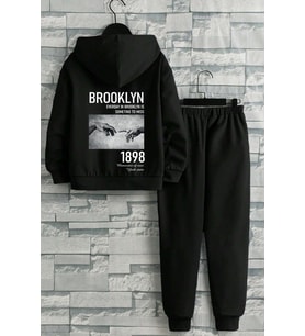 Çocuk 1898 Brooklyn Baskılı Eşofman Takımı (Siyah)