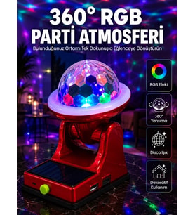 360° Rgb Led Disco Işığı Ayarlanabilir Başlıklı Güneş Enerjili Projektör Lamba