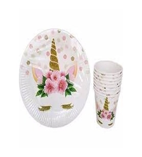 Çiçekli Unicorn Tabak Bardak Set 8 Adet